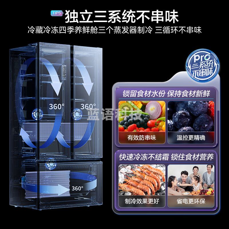 容声BCD-536WD16HPA冰箱四季养鲜舱536升变频一级能效T型中式对开门三门冰箱家用风冷无霜