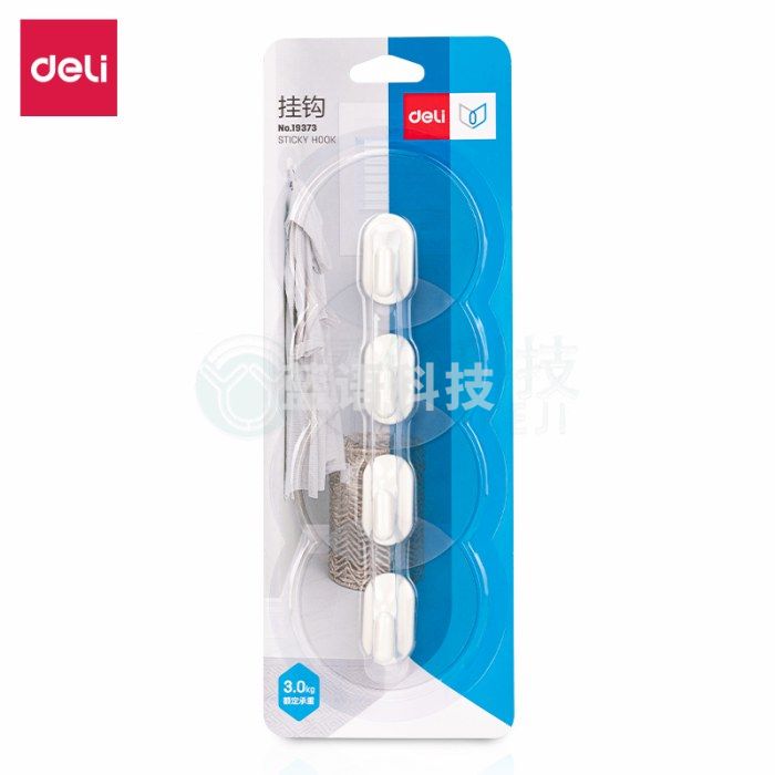 得力(deli)居家挂钩 3kg承重免打孔 日常无痕吸附简约风格4只/卡 白色19373
