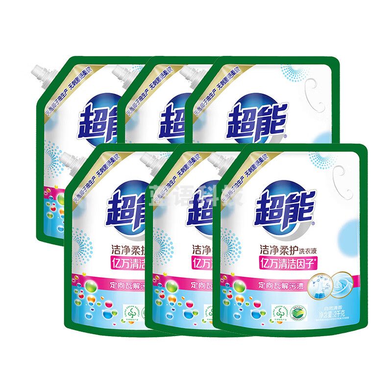 超能超能洗衣液洁净柔护 天然椰油 低泡易漂 鲜艳亮丽2kg*6袋