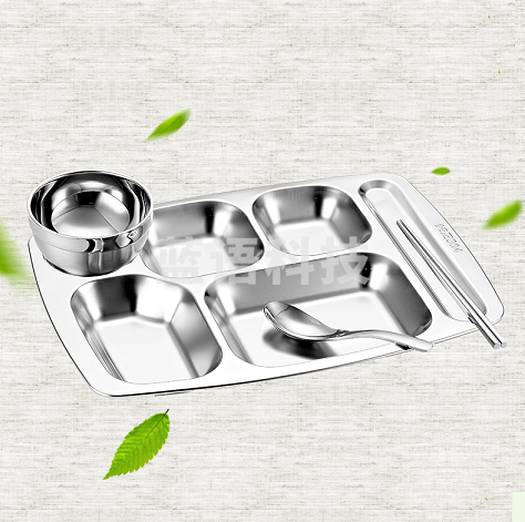 不锈钢套装(餐盘、碗、勺、筷子) 货号：WY