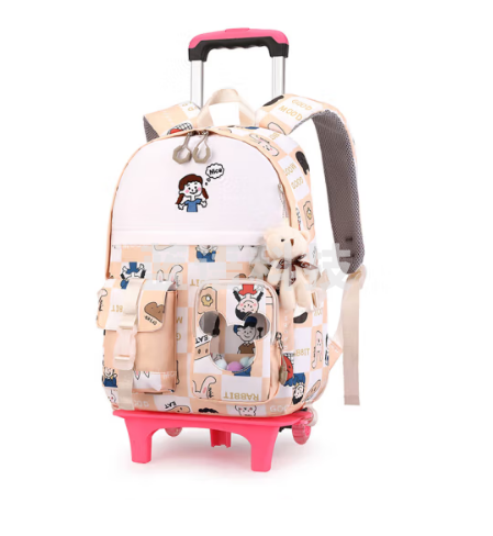 自然鱼（ZIRANYU）拉杆书包小学生女生迷彩时尚大容量可爬梯双肩包两轮下单备注颜色