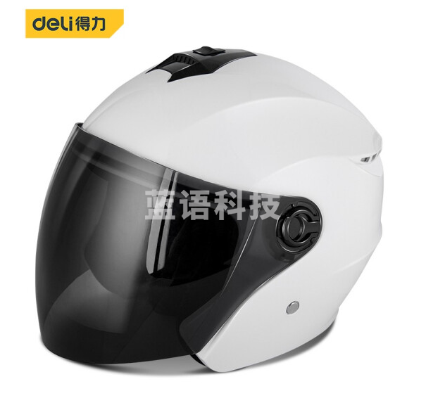 得力DL885012 电动车头盔男女士冬季机车安全帽单镜片半盔 四季通用 均码亮光白