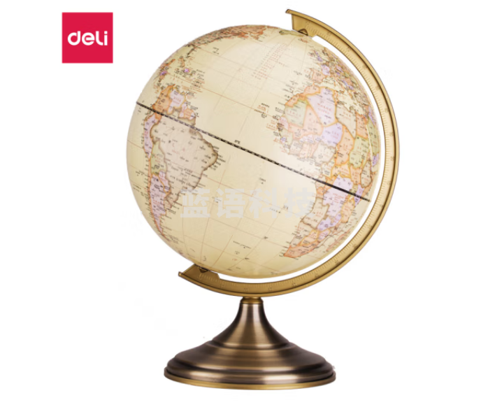得力(deli)2177双面刻度仿古世界地球仪20cm(黄)(台)