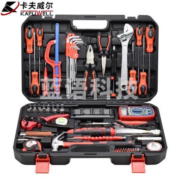 卡夫威尔 电讯电子电工工具箱套装电动螺丝批万用表剥线钳组套工具 74件套 C3708A