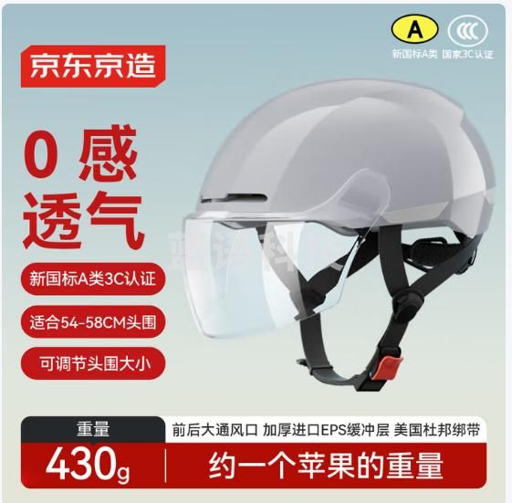 京东京造电动车头盔3C认证男女士款春夏四季半盔透气轻便摩托车电瓶车安全帽透明短镜 镭射灰54-58cm头围