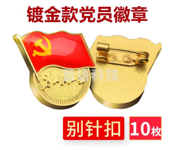 国为（COUVEZI） 【不褪色】镀金党员徽章 标准党徽胸章 厚度2mm 别针扣（10个装）