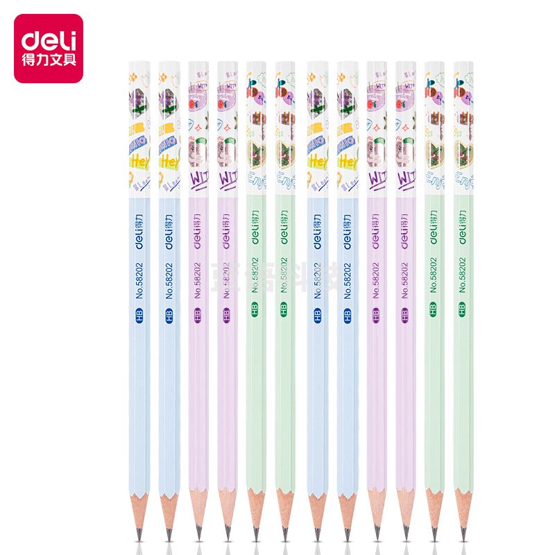 得力58202_12支PET盒装HB书写铅笔(混)(12支/盒)