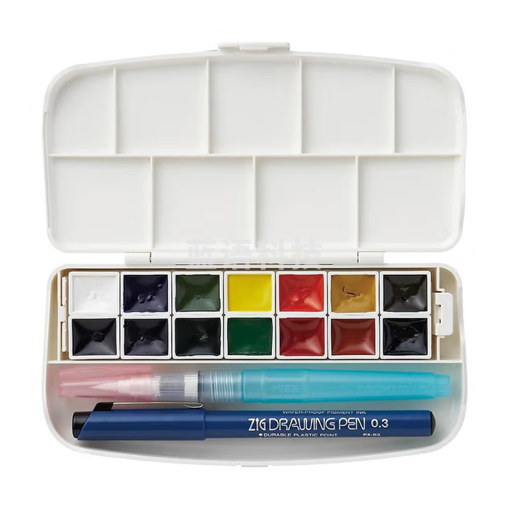 吴竹（KURETAKE）透明水彩固体颜料专业美术炫彩固体水彩颜料初学者学生用水墨画古风墨彩工笔画14色 KG301-1