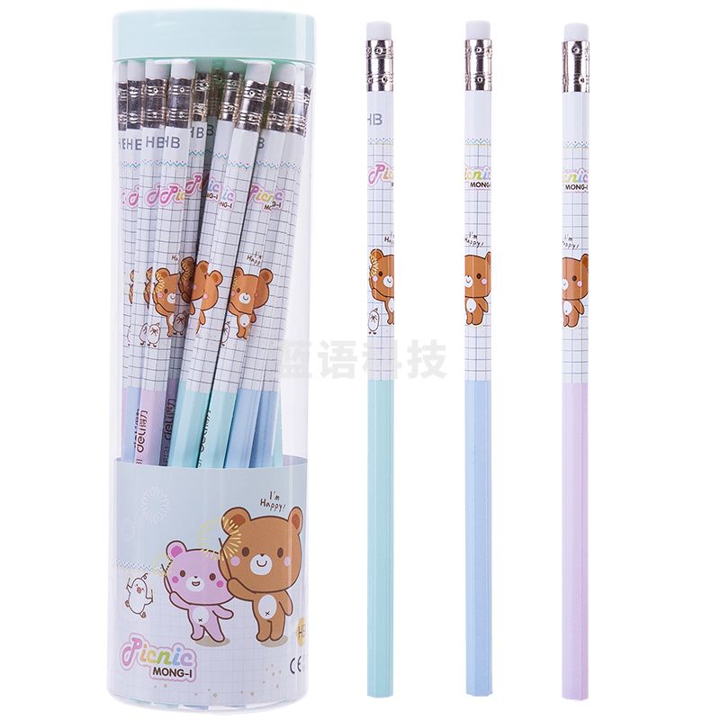 得力58133-HB卡通转印皮头PET筒30支铅笔(混)(30支/筒)