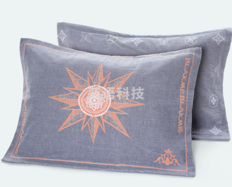 沐凡 三层纱布枕套 太阳款灰色52*75cm（对）