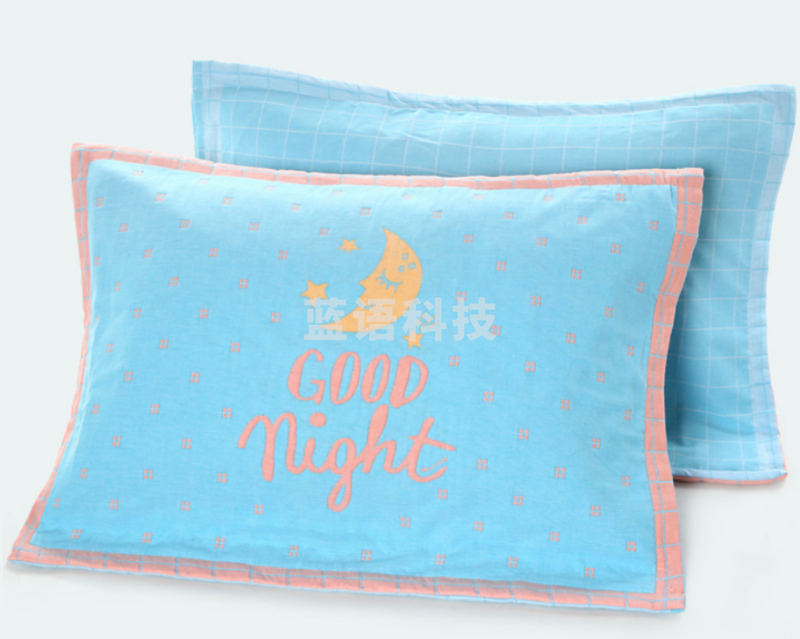沐凡 三层纱布枕套 月亮款蓝色52*75cm（对）