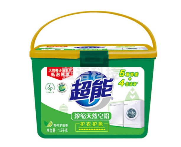 超能 4倍浓缩天然皂粉洗衣粉 青柠罗勒1.5kg 盒装