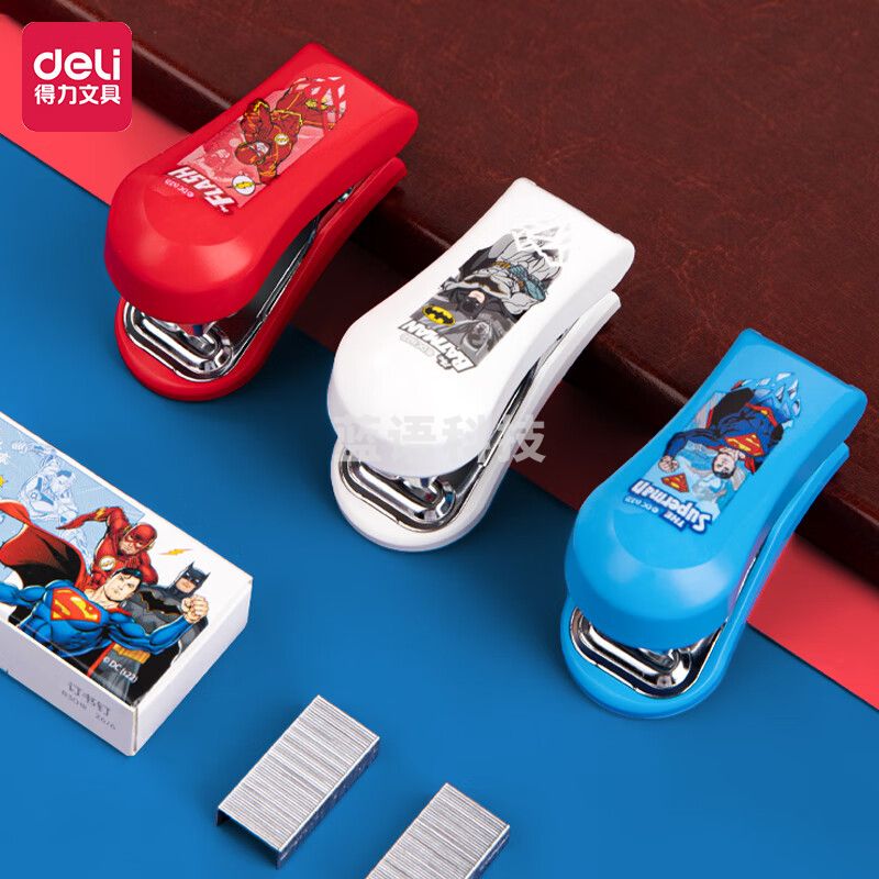 得力（deli）正义联盟小号订书机套装（订书机+订书针） 颜色随机 TA252