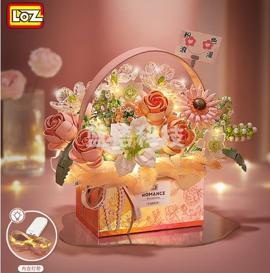 俐智（Loz）积木玫瑰花束拼装模型教师节男女儿童玩具永生花生日礼物1951彩粉