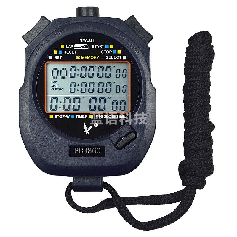 天福多功能秒表计时器闹钟电子户外运动裁判田径跑步比赛专用记忆三排60道PC3860