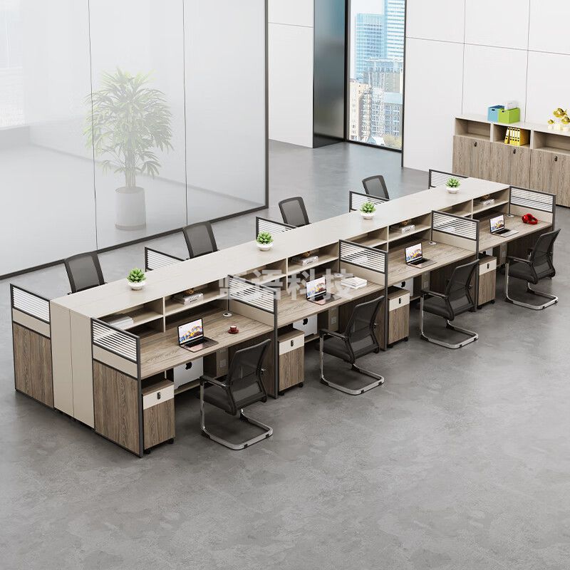 美轩戈职员办公桌组合屏风卡座带柜员工位电脑桌一字型 MXG-6347 八人 含柜