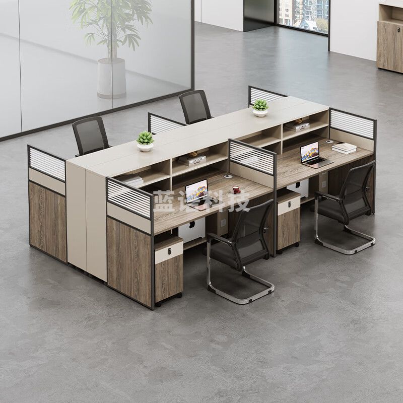 美轩戈职员办公桌组合屏风卡座带柜员工位电脑桌一字型 MXG-6341 四人 含柜