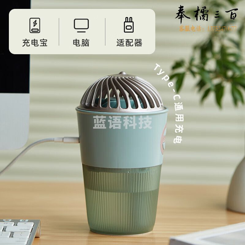 小熊（Bear）制冷风扇喷雾小风扇手持USB充电桌面电风扇小型便携风扇台式宿舍办公室户外迷你小电扇DFS-A06M1绿