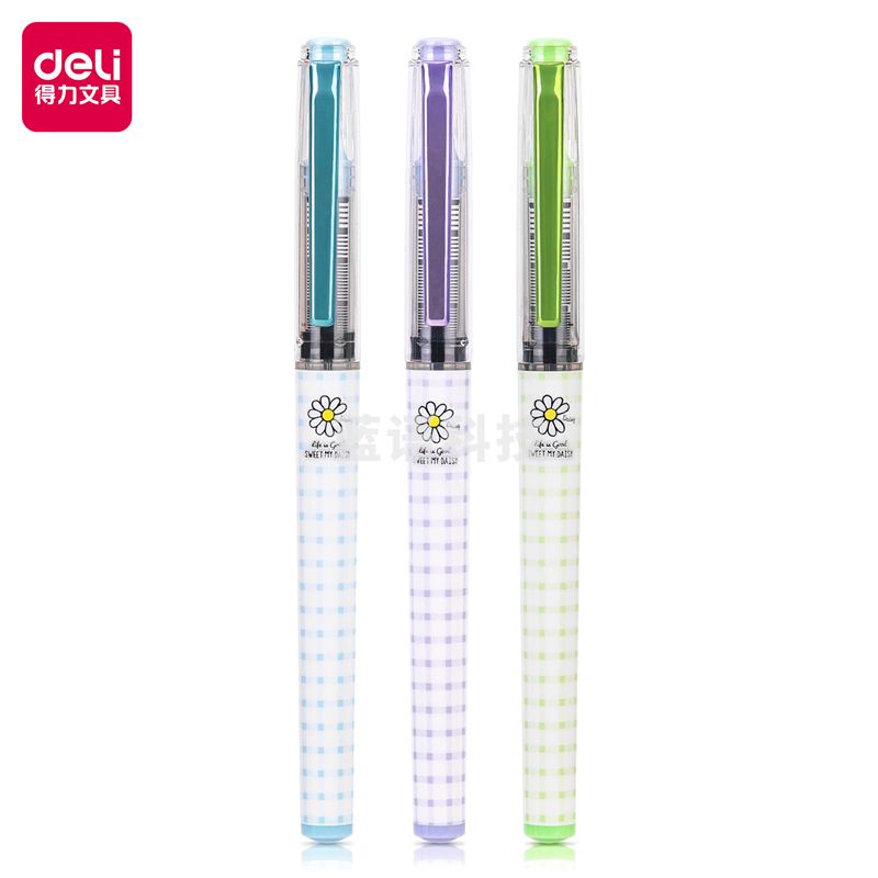 得力S869直液式走珠笔0.5全针管(黑)(3支/PET盒)