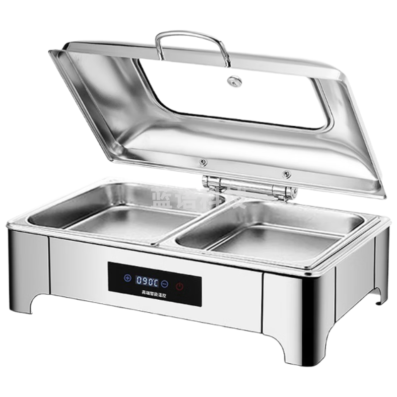 喜莱盛不锈钢自助餐炉电加热加厚保温早餐炉酒店布菲炉酒店餐台高脚长方形液压大玻璃可视餐炉JX-DAI-011