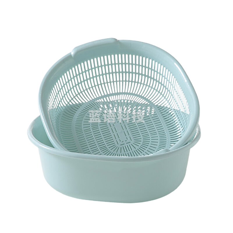 雅高 沥水篮 双层大号洗菜篮 厨房多功能圆形加大号洗菜盆子水果篮 蓝色 YG-C043