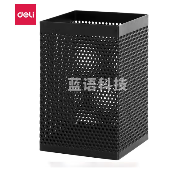 得力（deli） 金属网纹方形笔筒 办公桌面收纳盒黑色 908 方形笔筒