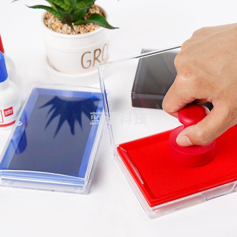 得力(deli) 印台 快干印泥大号透明塑料印台 9864快干印台(蓝)