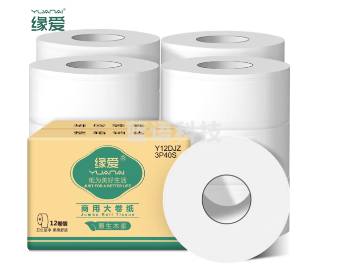 缘爱 大卷纸厕所酒店专用大盘纸4层12卷商用厕纸卷筒纸大圈卫生纸整箱