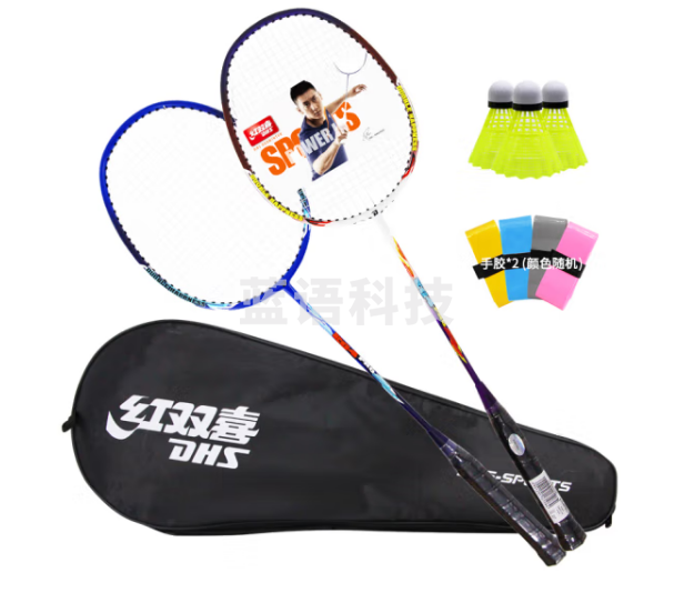 红双喜DHS羽毛球拍对拍套装含手胶羽毛球比赛训练羽拍2支双拍EG4PRO