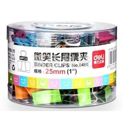 得力（deli）8486 25mm 微笑长尾夹/长尾票夹 5筒装