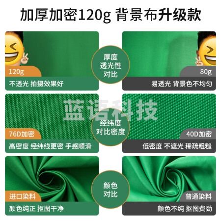 漾菲斯YH1专业直播绿幕抠像布支架设备套装 加厚纯色绿布背景布补光灯拍照摄影布便携式拍抖音录制视频背景架