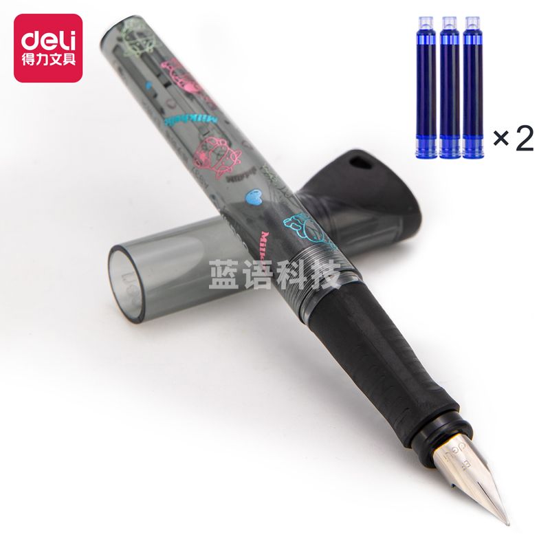 得力A937练字钢笔(可擦纯蓝)(1支笔+6墨囊/卡)