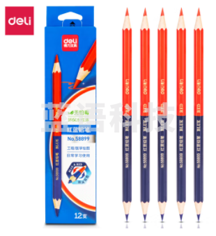 得力红蓝双色铅笔 58899 12支/盒
