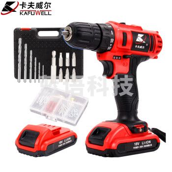 卡夫威尔 水泥墙可用18V锂电钻套装日常家用工具箱套装 家居手电钻工具15件组套( 一电一充） P3076A