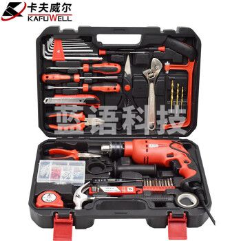 卡夫威尔 500W13mm家用电钻 冲击电钻 电钻套装 工具箱 工具套装 工具包 家用维修工具 108件套 P2796A