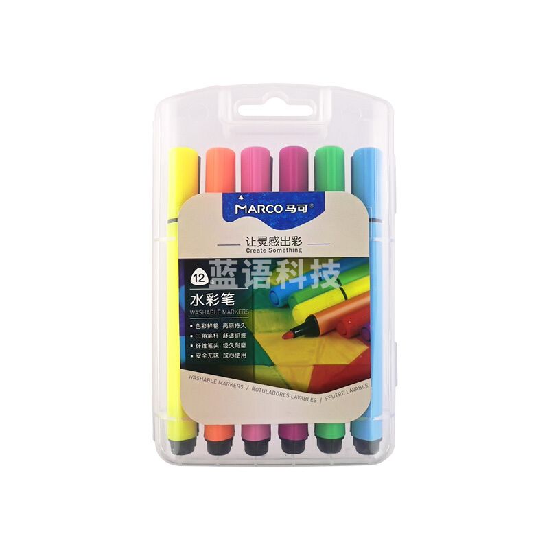 马可4630粗三角杆水彩笔12色PP盒装