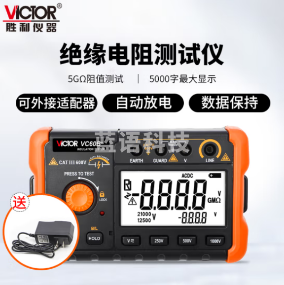 胜利仪器（VICTOR）兆欧表 绝缘电阻测试仪 数字摇表 VC60B+配电源适配器