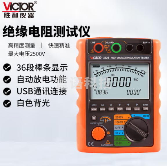 胜利仪器（VICTOR）数字绝缘电阻测试仪 兆欧表 高精度250V至2500V VC3123