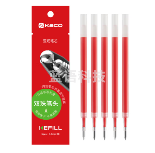 KACO亚规通用按动中性笔笔芯签字笔替芯 0.5mm红色 （Bullet tip) (5支OPP袋装）