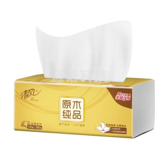 清风抽纸 面巾纸 原木纯品金装系列 3层120抽*24包纸巾 婴儿可用 BR14SJE2