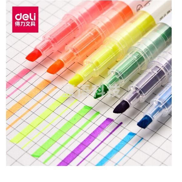 得力（deli）S623 双头荧光笔重点醒目划线笔标记笔记号笔(六色可选) 12支一盒