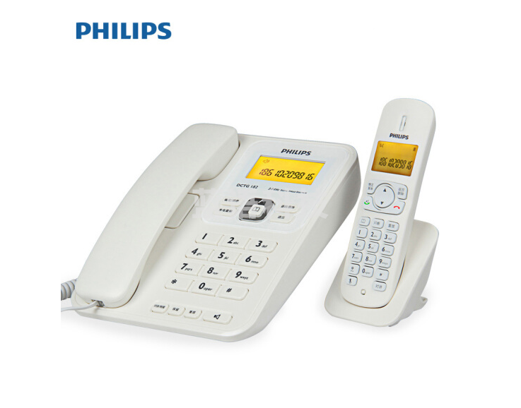 飞利浦(PHILIPS）无绳电话机 无线座机 子母机 办公家用 可扩展子机 中文菜单 双免提 DCTG182白色一拖一