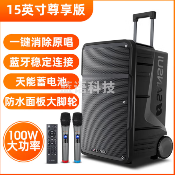 山水（SANSUI）A15 15英寸广场舞音响 便携式移动户外蓝牙拉杆音箱重低音 多媒体会议扩音器带无线麦克风