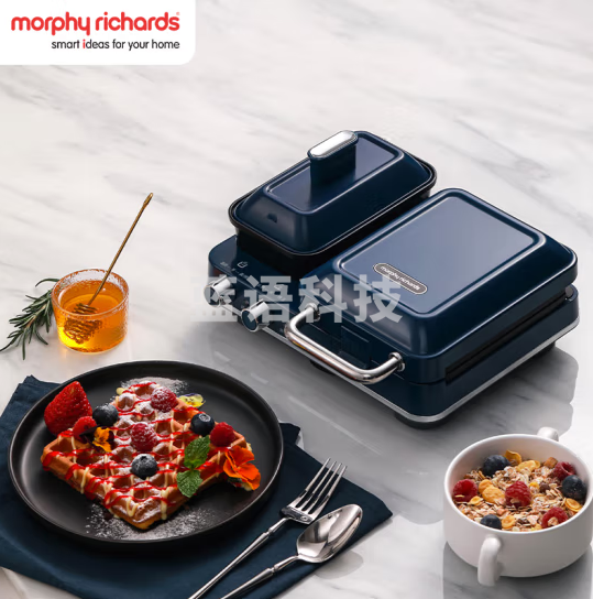 摩飞电器(Morphyrichards)早餐机多功能轻食机家用面包煎烤机电饼铛三明治机华夫饼机MR9086轻奢蓝