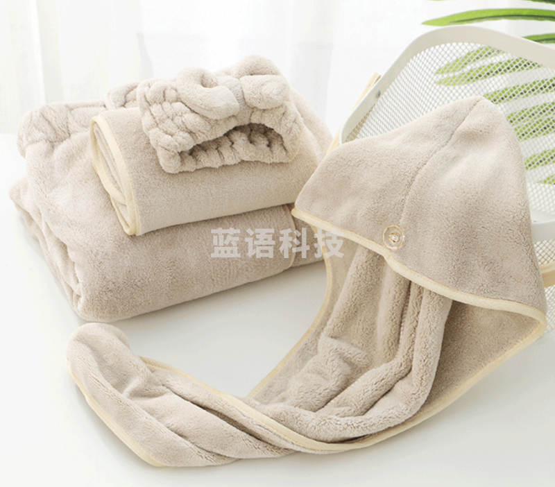 沐凡 洗浴四件套 浴群 毛巾 干发帽 束发带套装 浅灰145*80cm