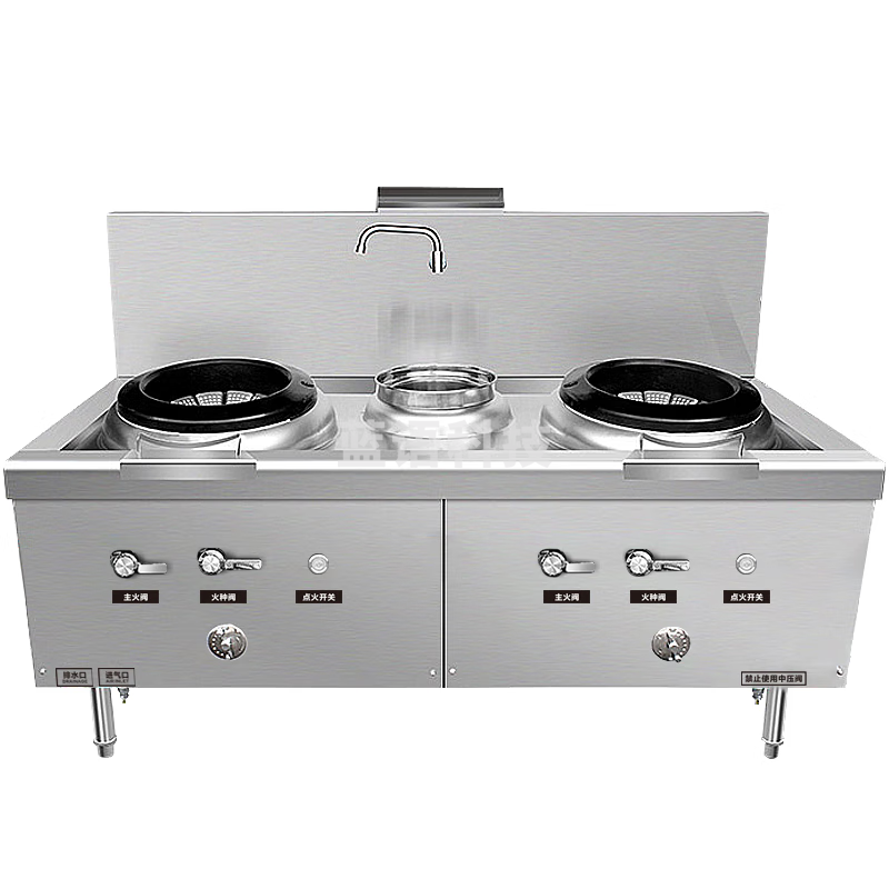 喜莱盛商用燃气灶台广式天然气液化气猛火灶食堂煤气灶加厚304不锈钢1.3mm熄火保护双头单尾工程款SZCT28