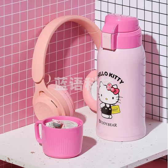 杯具熊（BEDDYBEAR）儿童保温杯带吸管316不锈钢双盖两用大容量儿童水杯壶600mlKT猫