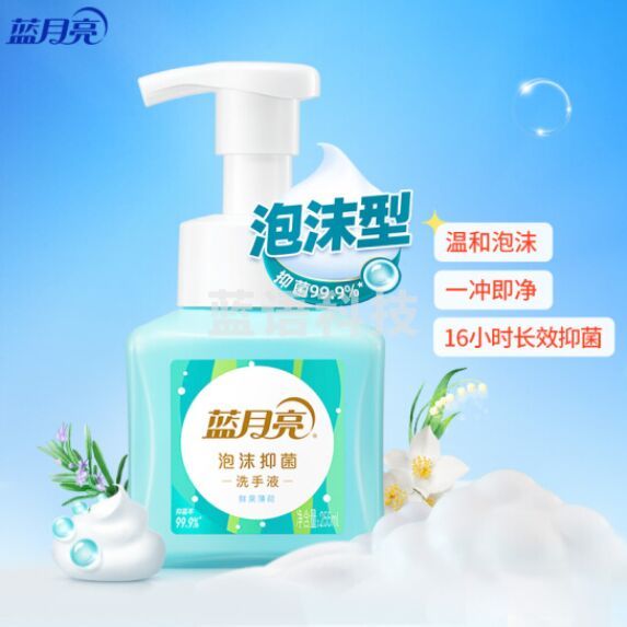 蓝月亮泡沫抑菌洗手液（鲜果薄荷）255ml 长效抑菌99.9% 淡雅留香 泡沫绵密 儿童可用