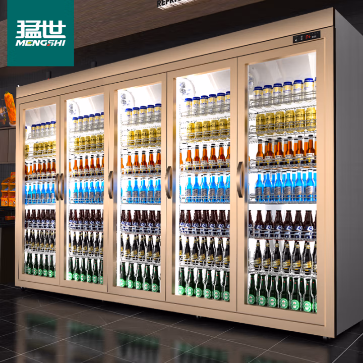 猛世 商用展示柜冷藏分体式饮料柜冰箱立式冰柜啤酒柜超市冷饮柜 五门平头包边展示柜玫瑰金门 3230*760*2100mm