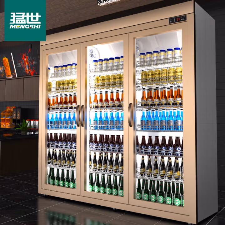 猛世商用展示柜冷藏分体式饮料柜冰箱立式冰柜啤酒柜超市冷饮柜 三门平头包边展示柜玫瑰金门 2000*760*2100mm